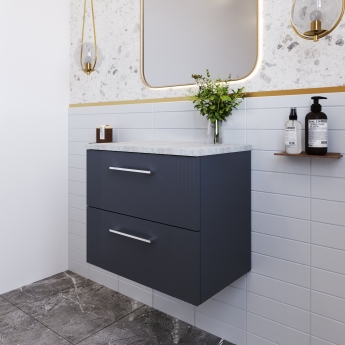 Nuie Deco Wall Hung 2-Drawer Vanity Unit with Sparkling White Worktop 600mm Wide - Satin Anthracite