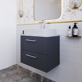 Nuie Deco Wall Hung 2-Drawer Vanity Unit with Sparkling White Worktop 600mm Wide - Satin Anthracite