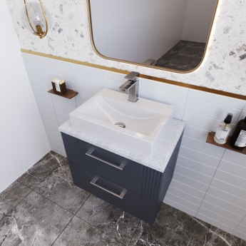 Nuie Deco Wall Hung 2-Drawer Vanity Unit with Sparkling White Worktop 600mm Wide - Satin Anthracite