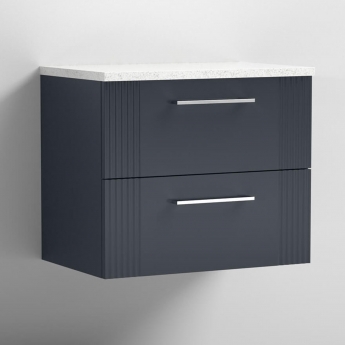 Nuie Deco Wall Hung 2-Drawer Vanity Unit with Sparkling White Worktop 600mm Wide - Satin Anthracite