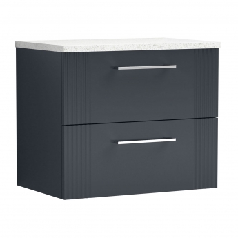 Nuie Deco Wall Hung 2-Drawer Vanity Unit with Sparkling White Worktop 600mm Wide - Satin Anthracite