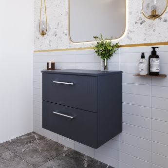 Nuie Deco Wall Hung 2-Drawer Vanity Unit with Worktop 600mm Wide - Satin Anthracite