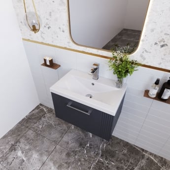 Nuie Deco Wall Hung 1-Drawer Vanity Unit with Basin-1 600mm Wide - Satin Blue