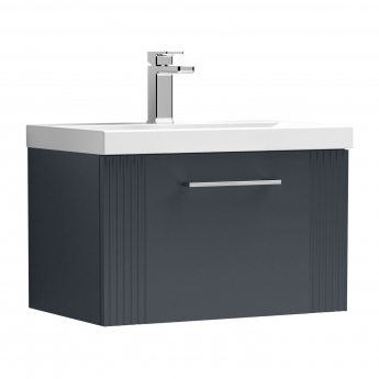 Nuie Deco Wall Hung 1-Drawer Vanity Unit with Basin-3 600mm Wide - Satin Anthracite