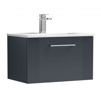 Nuie Deco Wall Hung 1-Drawer Vanity Unit with Basin-4 600mm Wide - Satin Anthracite