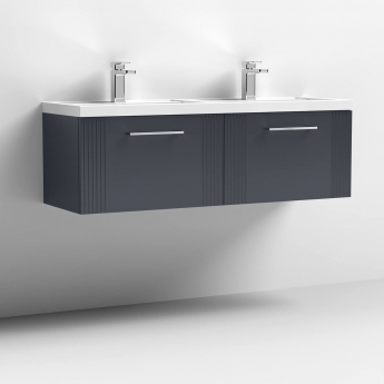 Nuie Deco Wall Hung 2-Drawer Vanity Unit with Double Polymarble Basin 1200mm Wide - Satin Anthracite