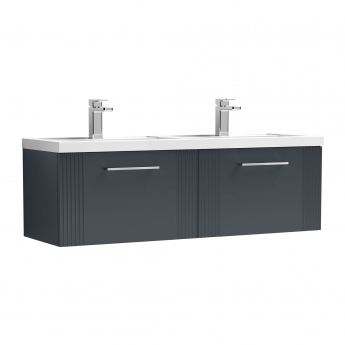 Nuie Deco Wall Hung 2-Drawer Vanity Unit with Double Polymarble Basin 1200mm Wide - Satin Anthracite