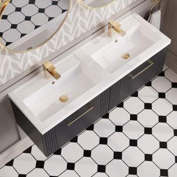 Nuie Deco Wall Hung 2-Drawer Vanity Unit with Double Polymarble Basin 1200mm Wide - Satin Anthracite | Product Image