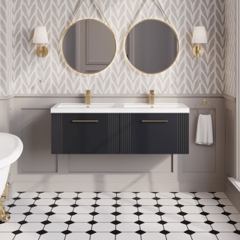 Nuie Deco Wall Hung 2-Drawer Vanity Unit with Double Polymarble Basin 1200mm Wide - Satin Anthracite | Product Image