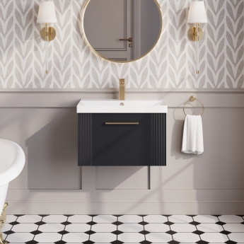 Nuie Deco Wall Hung 1-Drawer Vanity Unit with Basin-3 600mm Wide - Satin Anthracite