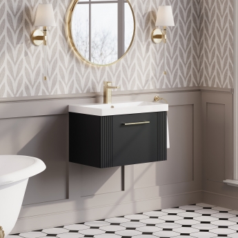 Nuie Deco Wall Hung 1-Drawer Vanity Unit with Basin-3 600mm Wide - Satin Anthracite