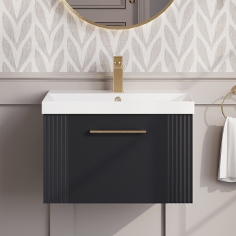 Nuie Deco Wall Hung 1-Drawer Vanity Unit with Basin-3 600mm Wide - Satin Anthracite