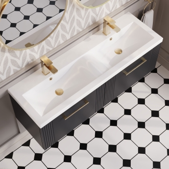 Nuie Deco Wall Hung 2-Drawer Vanity Unit with Double Ceramic Basin 1200mm Wide - Satin Anthracite | Product Image