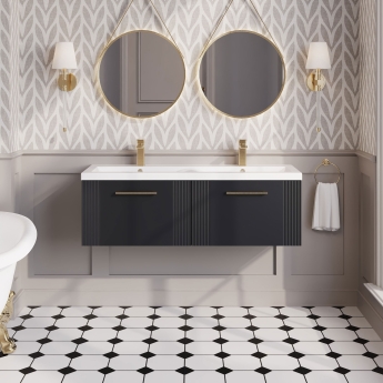 Nuie Deco Wall Hung 2-Drawer Vanity Unit with Double Ceramic Basin 1200mm Wide - Satin Anthracite | Product Image