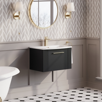 Nuie Deco Wall Hung 1-Drawer Vanity Unit with Basin-4 600mm Wide - Satin Anthracite