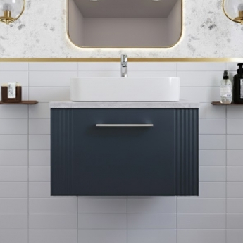 Nuie Deco Wall Hung 1-Drawer Vanity Unit with Bellato Grey Worktop 600mm Wide - Satin Anthracite