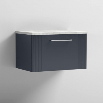 Nuie Deco Wall Hung 1-Drawer Vanity Unit with Bellato Grey Worktop 600mm Wide - Satin Anthracite