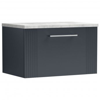 Nuie Deco Wall Hung 1-Drawer Vanity Unit with Bellato Grey Worktop 600mm Wide - Satin Anthracite