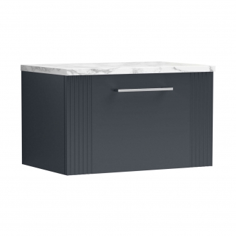 Nuie Deco Wall Hung 1-Drawer Vanity Unit with Carrera Marble Worktop 600mm Wide - Satin Anthracite | Product Image