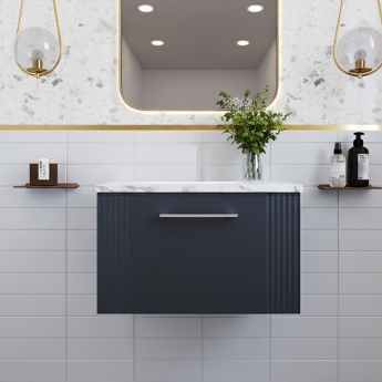 Nuie Deco Wall Hung 1-Drawer Vanity Unit with Carrera Marble Worktop 600mm Wide - Satin Anthracite | Product Image