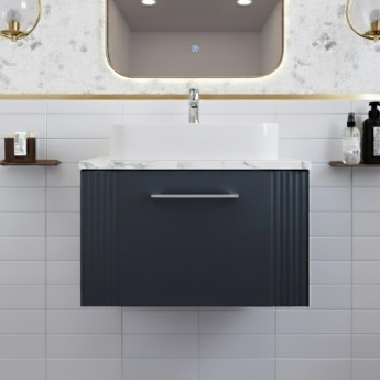 Nuie Deco Wall Hung 1-Drawer Vanity Unit with Carrera Marble Worktop 600mm Wide - Satin Anthracite | Product Image