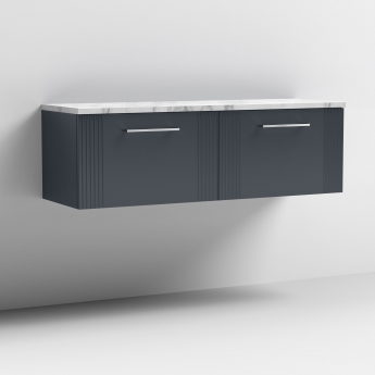 Nuie Deco Wall Hung 2-Drawer Vanity Unit with Carrera Marble Worktop 1200mm Wide - Satin Anthracite