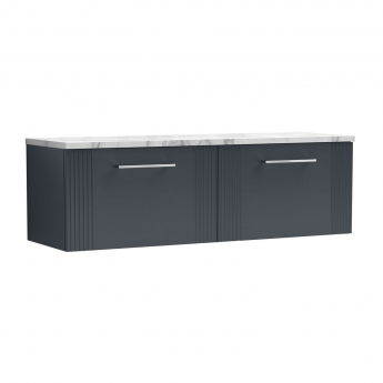 Nuie Deco Wall Hung 2-Drawer Vanity Unit with Carrera Marble Worktop 1200mm Wide - Satin Anthracite