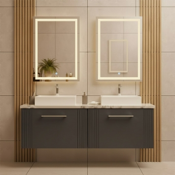 Nuie Deco Wall Hung 2-Drawer Vanity Unit with Carrera Marble Worktop 1200mm Wide - Satin Anthracite