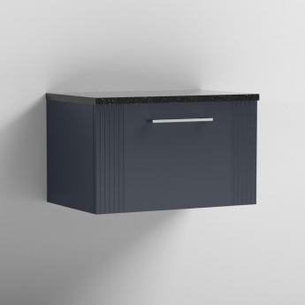 Nuie Deco Wall Hung 1-Drawer Vanity Unit with Sparkling Black Worktop 600mm Wide - Satin Anthracite