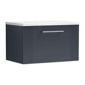 Nuie Deco Wall Hung 1-Drawer Vanity Unit with Sparkling White Worktop 600mm Wide - Satin Anthracite