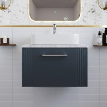 Nuie Deco Wall Hung 1-Drawer Vanity Unit with Sparkling White Worktop 600mm Wide - Satin Anthracite