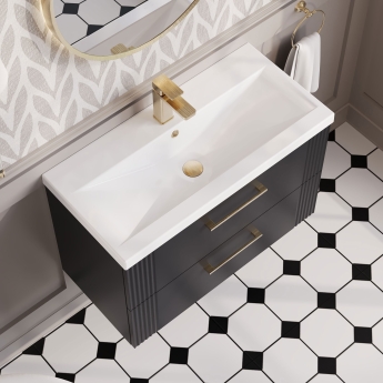 Nuie Deco Wall Hung 2-Drawer Vanity Unit with Basin-1 800mm Wide - Satin Anthracite | Product Image