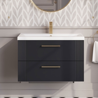 Nuie Deco Wall Hung 2-Drawer Vanity Unit with Basin-1 800mm Wide - Satin Anthracite | Product Image
