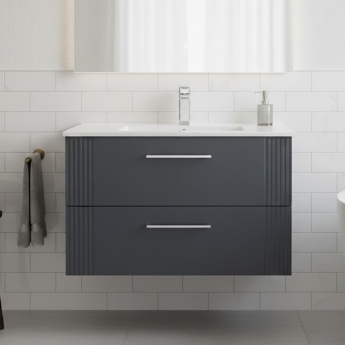 Nuie Deco Wall Hung 2-Drawer Vanity Unit with Basin-2 800mm Wide - Satin Anthracite