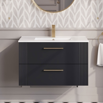 Nuie Deco Wall Hung 2-Drawer Vanity Unit with Basin-2 800mm Wide - Satin Anthracite | Product Image