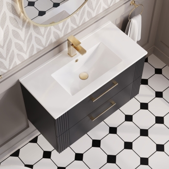 Nuie Deco Wall Hung 2-Drawer Vanity Unit with Basin-2 800mm Wide - Satin Anthracite | Product Image