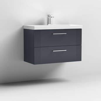 Nuie Deco Wall Hung 2-Drawer Vanity Unit with Basin-3 800mm Wide - Satin Anthracite