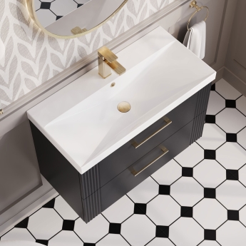 Nuie Deco Wall Hung 2-Drawer Vanity Unit with Basin-3 800mm Wide - Satin Anthracite | Product Image