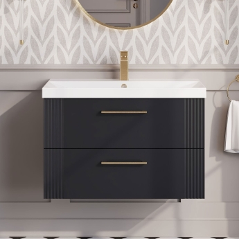 Nuie Deco Wall Hung 2-Drawer Vanity Unit with Basin-3 800mm Wide - Satin Anthracite | Product Image