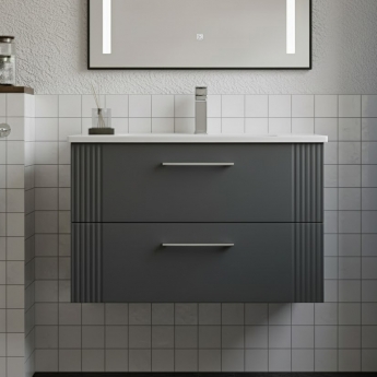Nuie Deco Wall Hung 2-Drawer Vanity Unit with Basin-4 800mm Wide - Satin Anthracite