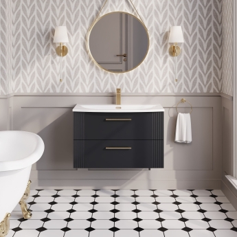 Nuie Deco Wall Hung 2-Drawer Vanity Unit with Basin-4 800mm Wide - Satin Anthracite | Product Image