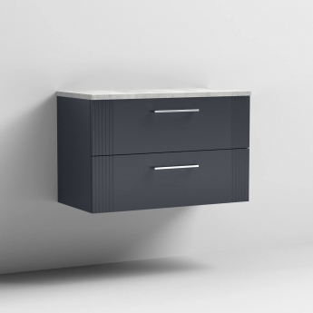 Nuie Deco Wall Hung 2-Drawer Vanity Unit with Bellato Grey Worktop 800mm Wide - Satin Anthracite