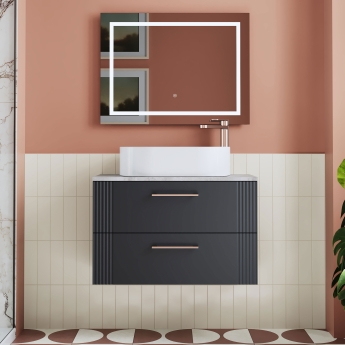 Nuie Deco Wall Hung 2-Drawer Vanity Unit with Bellato Grey Worktop 800mm Wide - Satin Anthracite | Product Image