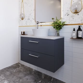 Nuie Deco Wall Hung 2-Drawer Vanity Unit with Bellato Grey Worktop 800mm Wide - Satin Anthracite