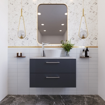 Nuie Deco Wall Hung 2-Drawer Vanity Unit with Bellato Grey Worktop 800mm Wide - Satin Anthracite