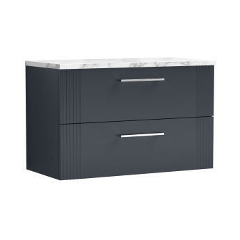 Nuie Deco Wall Hung 2-Drawer Vanity Unit with Carrera Marble Worktop 800mm Wide - Satin Anthracite | Product Image