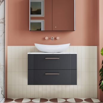 Nuie Deco Wall Hung 2-Drawer Vanity Unit with Carrera Marble Worktop 800mm Wide - Satin Anthracite | Product Image