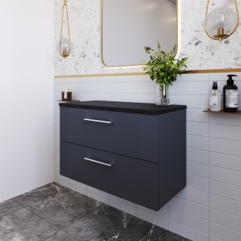 Nuie Deco Wall Hung 2-Drawer Vanity Unit with Sparkling Black Worktop 800mm Wide - Satin Anthracite
