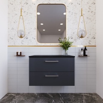 Nuie Deco Wall Hung 2-Drawer Vanity Unit with Sparkling Black Worktop 800mm Wide - Satin Anthracite