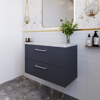 Nuie Deco Wall Hung 2-Drawer Vanity Unit with Sparkling White Worktop 800mm Wide - Satin Anthracite